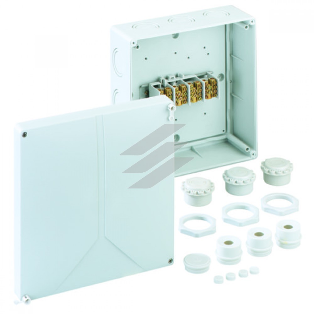 Розподільча коробка Abox HA 250 (250x250x115), магістральна клема 4пол.х25мм², полістирол, метрич. введеня-14 місць (3-М20/М25, 9-М40/М50, 2 на днищі-М25/М32), IP65, Spelsberg